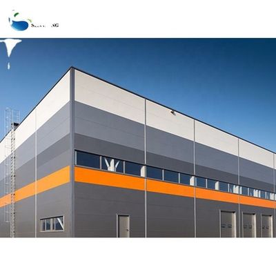 Gudang Rangka Logam Luas Ekonomis yang Disesuaikan Bangunan Struktur Baja Prefabrikasi Industri Dengan Jendela Paduan Aluminium
