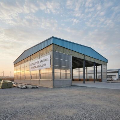 Customized Q355B bahan baku baja gudang baja prefabrikasi dengan ketebalan panel sandwich 50-200mm dan ketahanan gempa kelas 8