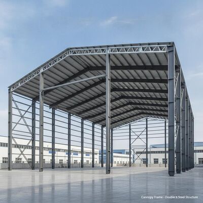 Canopy Frame Double Sheet Steel Structure Warehouse Featuring Galvanized atau Anti Corrosion Paint Surface untuk bertahan lama