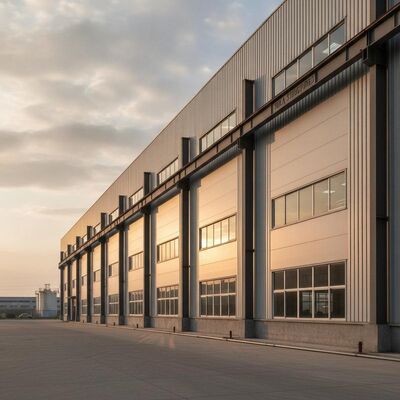 Gudang Struktur Baja Struktur Tekla Menggabungkan Jendela Paduan Aluminium Baja Karbon Rendah Q355B dan Umur Kelelahan yang Panjang untuk Industri